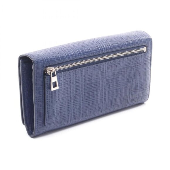 Loewe Bifold Long Wallet Linen Navy Leather Anagram Zip